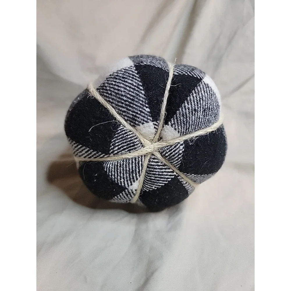 Stuffed Fabric Tall Pumpkin Black & White Large Gingham Print 8.5